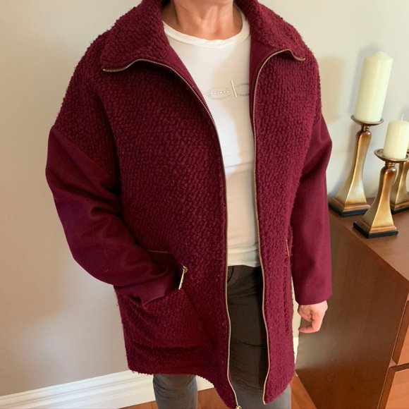 michael kors red/burgundy pea coat - Picture 3 of 11